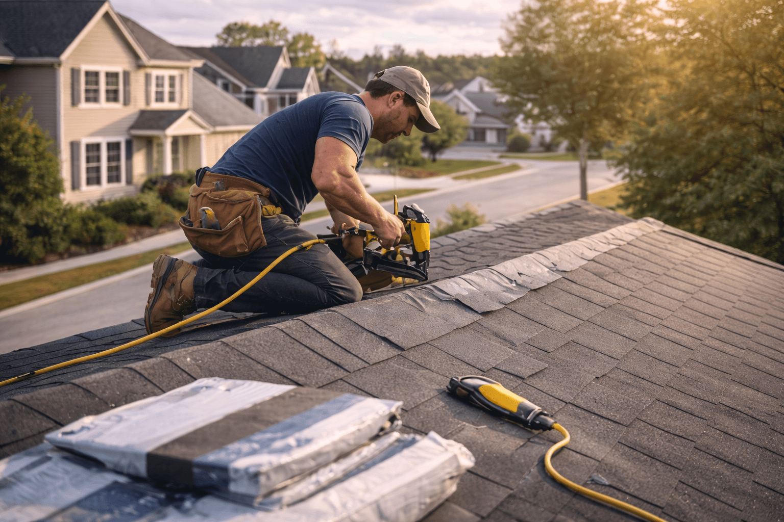 Residential roof with clean shingle detail